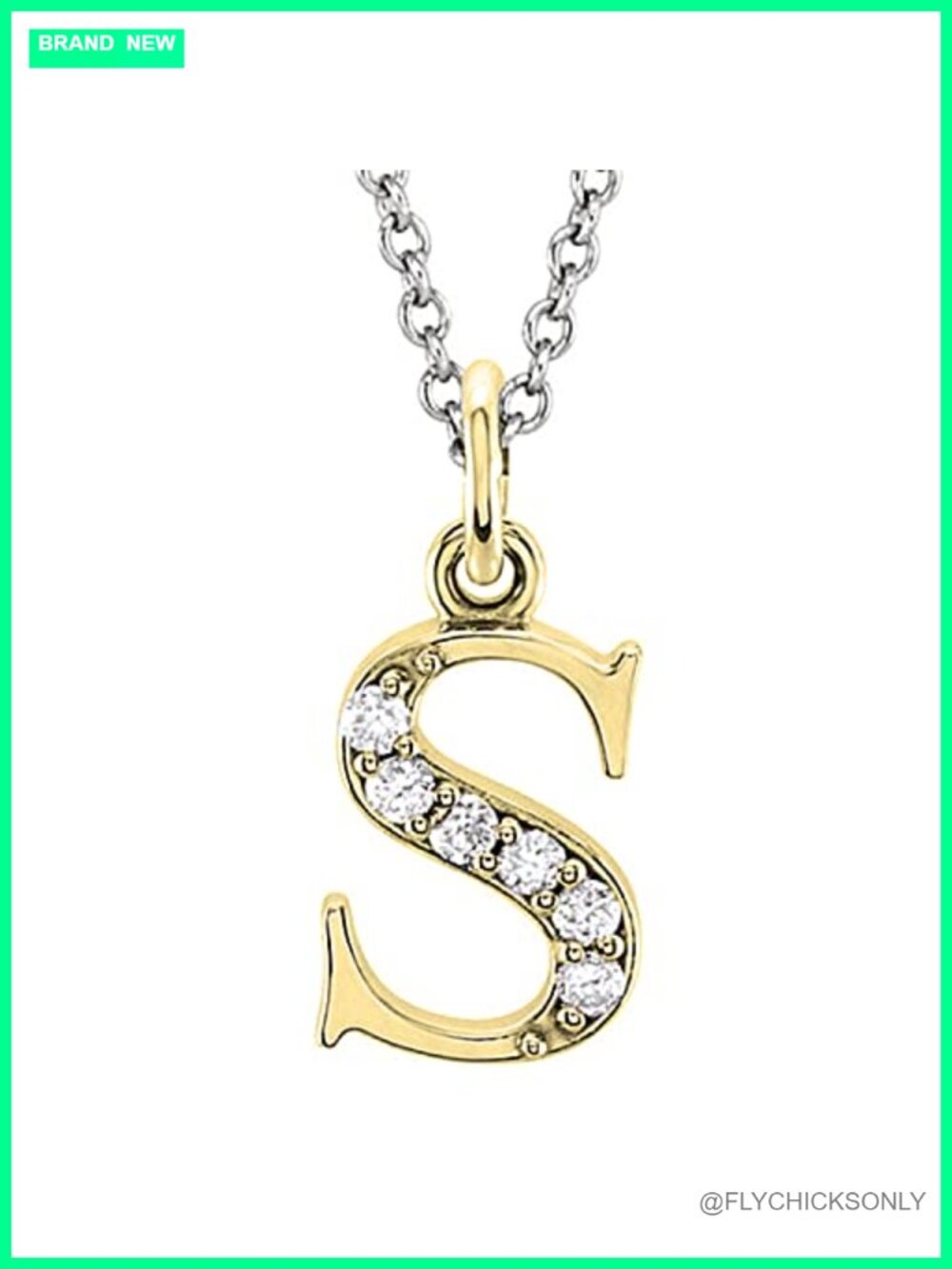 14K Yellow Gold Diamond Initial Letter Pendant Necklace 18 Inch Chain